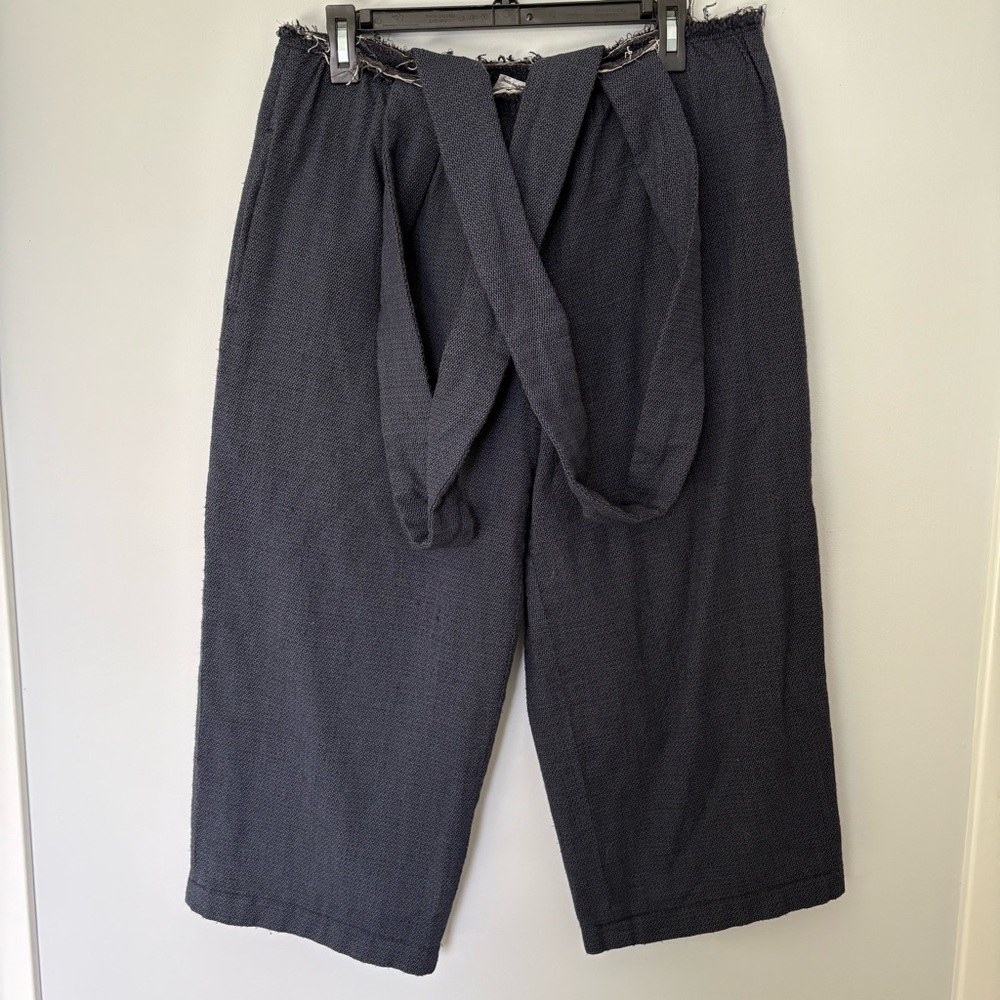 comme de garcons wide capris with suspenders